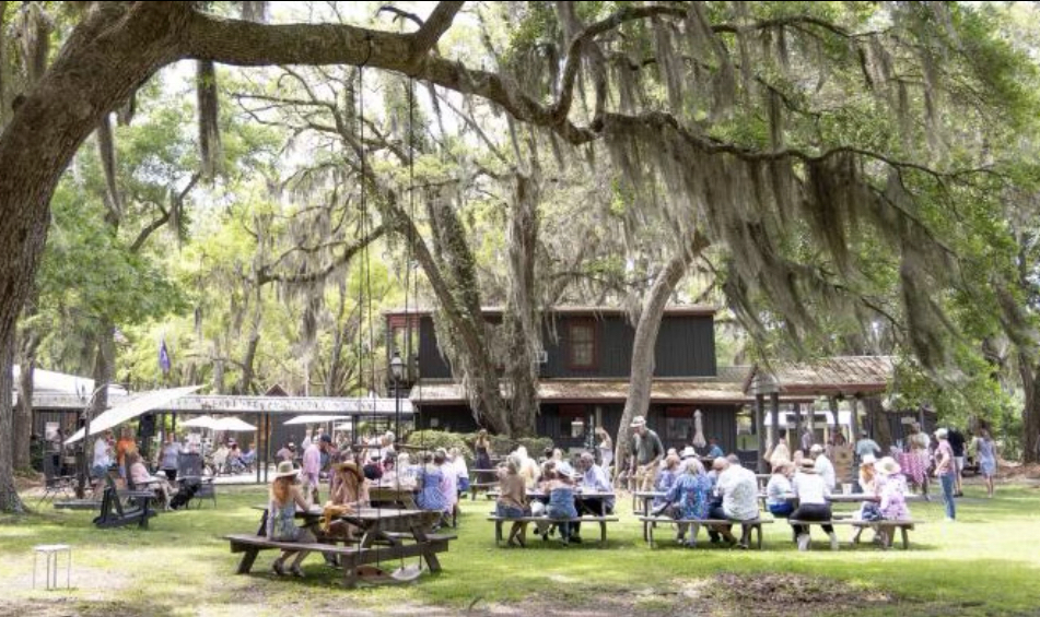 Visitors sampling wine at Deep Water Vineyard on Wadmalaw Island