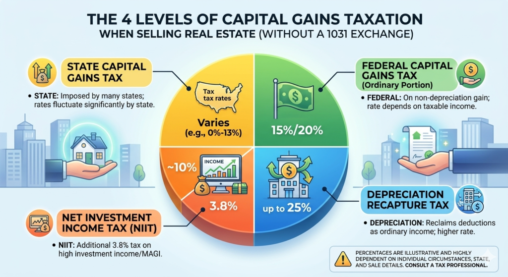 Graphic showing the 4 levels of Capital Gains Taxation