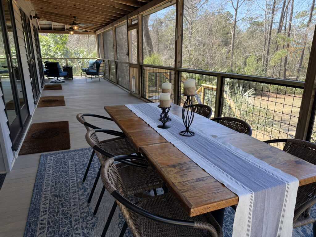 Porch of the subject property in the Real Estate Case Study in Wadmalaw Island facing the Wadmalaw Sound